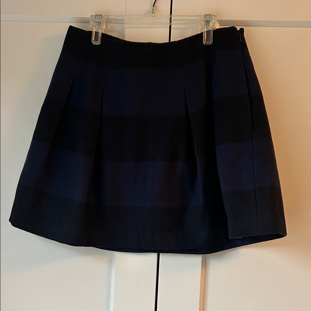 Madewell Navy and Black Wide Striped Wool Mini Skirt, Size 0